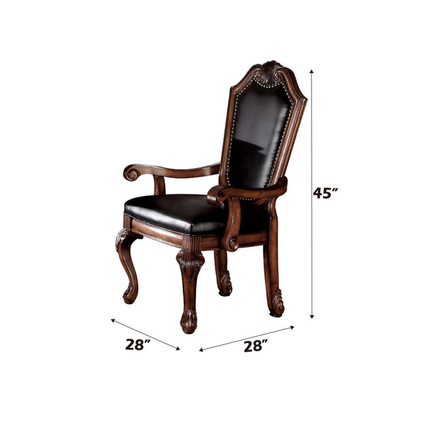 HomeRoots Set of Two Stylish Black and Redwood Faux Leather Dining Arm Chairs for Elegant Home Décor 573411