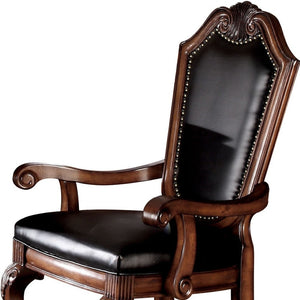 HomeRoots Set of Two Stylish Black and Redwood Faux Leather Dining Arm Chairs for Elegant Home Décor 573411