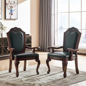 HomeRoots Set of Two Stylish Black and Redwood Faux Leather Dining Arm Chairs for Elegant Home Décor 573411