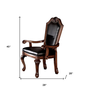 HomeRoots Set of Two Stylish Black and Redwood Faux Leather Dining Arm Chairs for Elegant Home Décor 573411