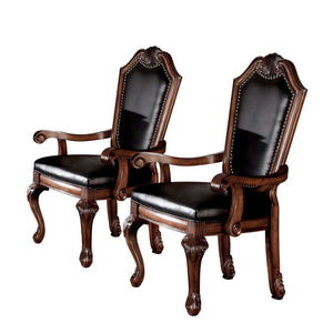 HomeRoots Set of Two Stylish Black and Redwood Faux Leather Dining Arm Chairs for Elegant Home Décor 573411
