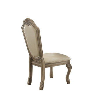 HomeRoots Set of Two Elegant Antiqued White Faux Leather Dining Chairs with Supportive Queen Anne Legs 573412