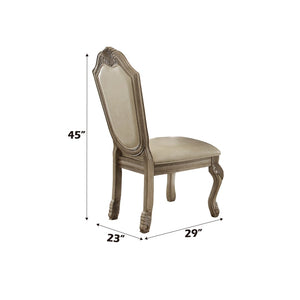 HomeRoots Set of Two Elegant Antiqued White Faux Leather Dining Chairs with Supportive Queen Anne Legs 573412