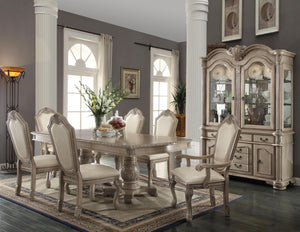 HomeRoots Set of Two Elegant Antiqued White Faux Leather Dining Chairs with Supportive Queen Anne Legs 573412