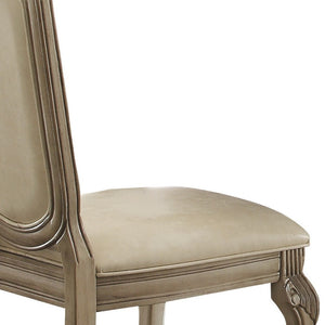 HomeRoots Set of Two Elegant Antiqued White Faux Leather Dining Chairs with Supportive Queen Anne Legs 573412