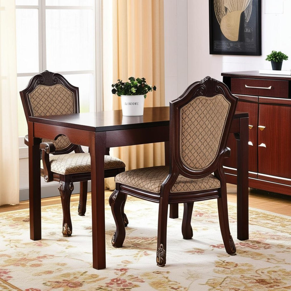 HomeRoots Set of Two Tan Upholstered Arm Chairs with Espresso Legs for Stylish Dining & Versatile Decor 573415