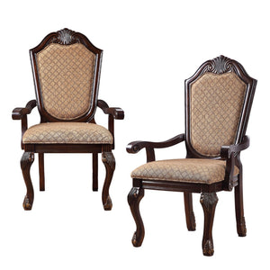 HomeRoots Set of Two Tan Upholstered Arm Chairs with Espresso Legs for Stylish Dining & Versatile Decor 573415