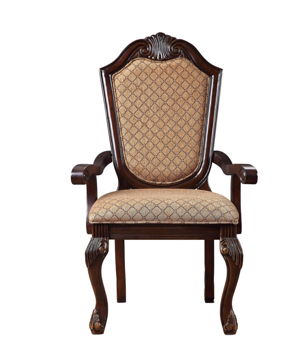 HomeRoots Set of Two Tan Upholstered Arm Chairs with Espresso Legs for Stylish Dining & Versatile Decor 573415
