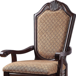 HomeRoots Set of Two Tan Upholstered Arm Chairs with Espresso Legs for Stylish Dining & Versatile Decor 573415