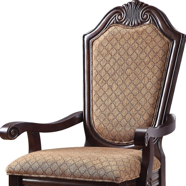 HomeRoots Set of Two Tan Upholstered Arm Chairs with Espresso Legs for Stylish Dining & Versatile Decor 573415