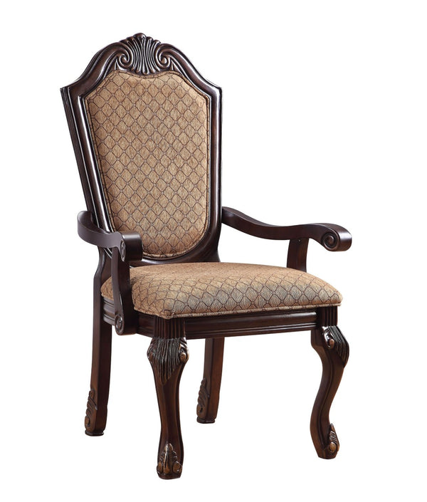 HomeRoots Set of Two Tan Upholstered Arm Chairs with Espresso Legs for Stylish Dining & Versatile Decor 573415