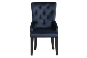 HomeRoots Tufted Dark Blue and Black Velvet Dining Chair with Button Tufting, Sloping Arms, and Nailhead Trim 573416