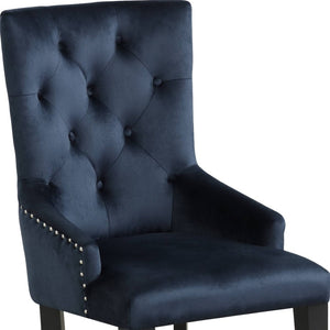 HomeRoots Tufted Dark Blue and Black Velvet Dining Chair with Button Tufting, Sloping Arms, and Nailhead Trim 573416