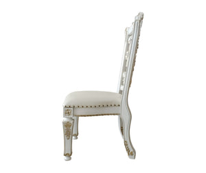 HomeRoots Set of Two Elegant Dark Blue Faux Leather Dining Chairs with Pearl Legs & Nailhead Trim Design 573417