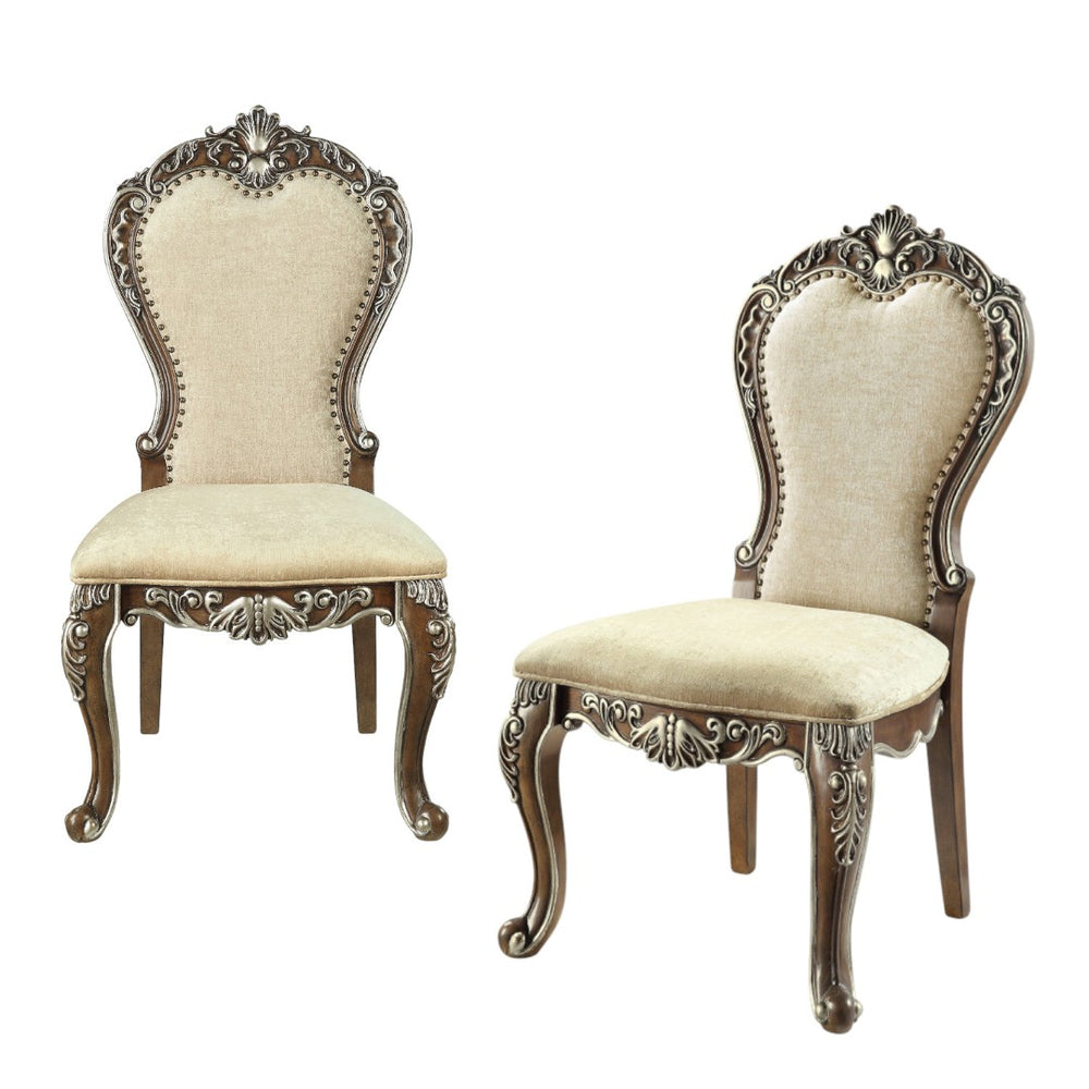 HomeRoots Set of Two Gray Chenille & Oak Dining Side Chairs - Stylish Comfort for Any Space & Occasion 573419