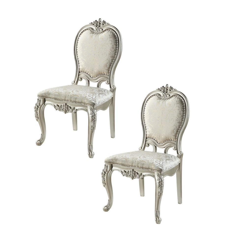 HomeRoots Set of Two Elegant Champagne Upholstered Open Back Dining Chairs for Modern Spaces & Style 573420