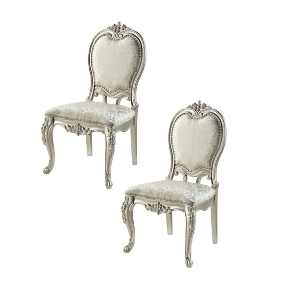 HomeRoots Set of Two Elegant Champagne Upholstered Open Back Dining Chairs for Modern Spaces & Style 573420