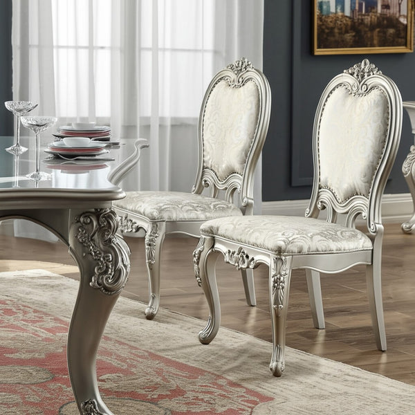 HomeRoots Set of Two Elegant Champagne Upholstered Open Back Dining Chairs for Modern Spaces & Style 573420