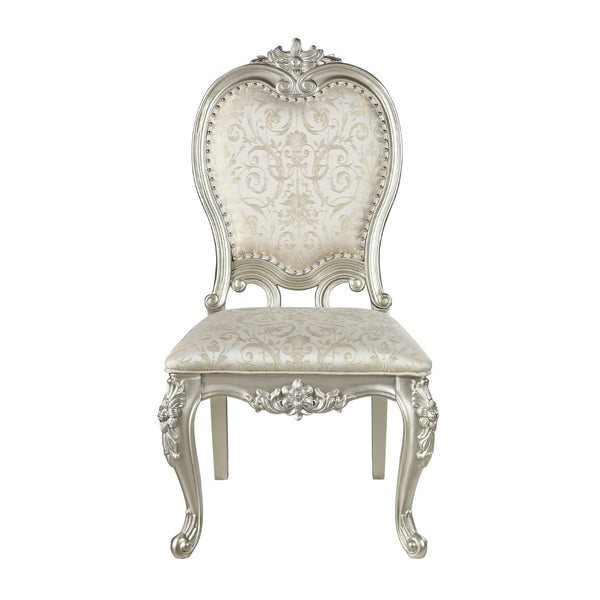 HomeRoots Set of Two Elegant Champagne Upholstered Open Back Dining Chairs for Modern Spaces & Style 573420