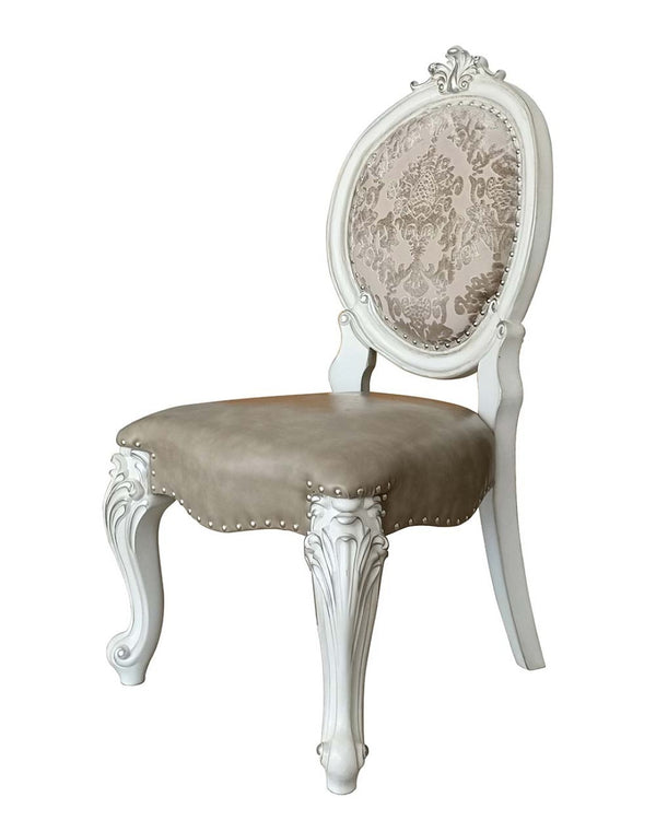 HomeRoots Set of Two Elegant King Louis-Style Gray Faux Leather Dining Chairs with Solid Wood Frame 573421