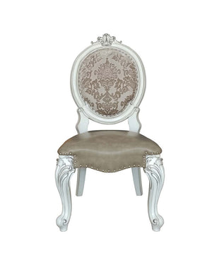 HomeRoots Set of Two Elegant King Louis-Style Gray Faux Leather Dining Chairs with Solid Wood Frame 573421