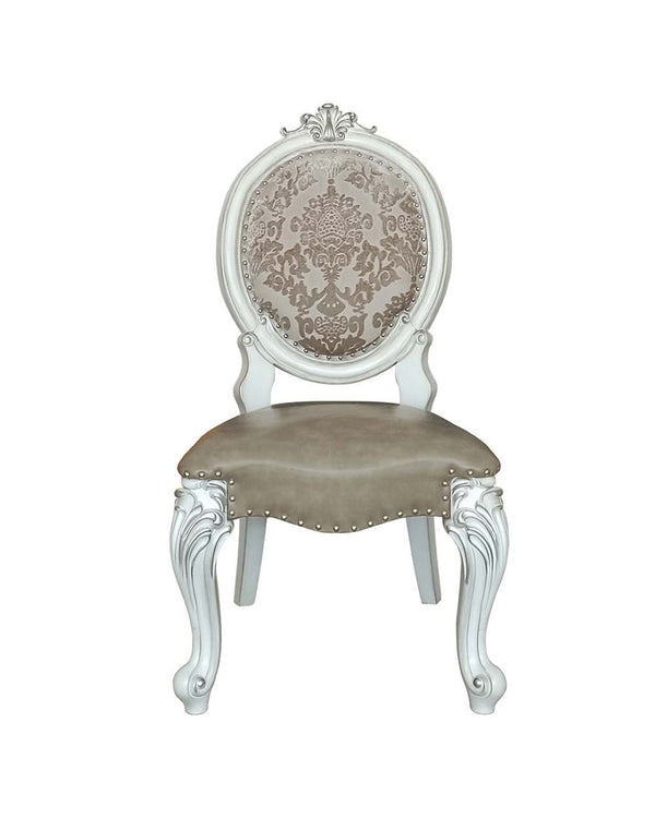 HomeRoots Set of Two Elegant King Louis-Style Gray Faux Leather Dining Chairs with Solid Wood Frame 573421
