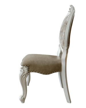 HomeRoots Set of Two Elegant King Louis-Style Gray Faux Leather Dining Chairs with Solid Wood Frame 573421