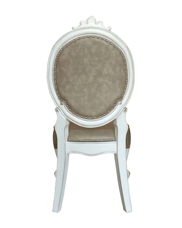 HomeRoots Set of Two Elegant King Louis-Style Gray Faux Leather Dining Chairs with Solid Wood Frame 573421
