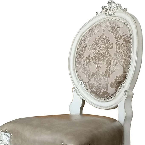 HomeRoots Set of Two Elegant King Louis-Style Gray Faux Leather Dining Chairs with Solid Wood Frame 573421