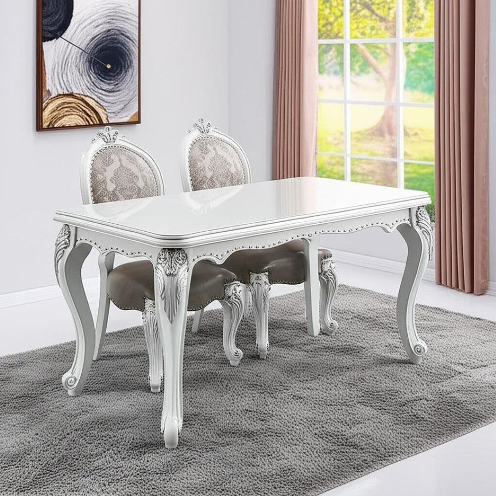 HomeRoots Set of Two Elegant King Louis-Style Gray Faux Leather Dining Chairs with Solid Wood Frame 573421