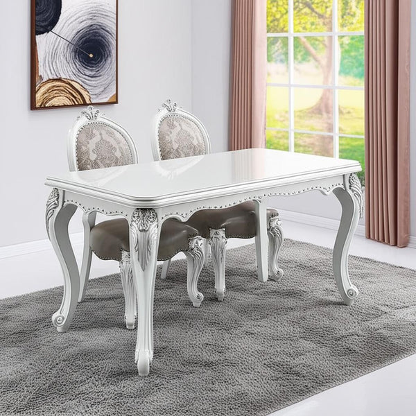 HomeRoots Set of Two Elegant King Louis-Style Gray Faux Leather Dining Chairs with Solid Wood Frame 573421
