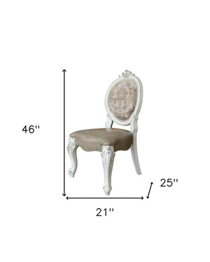 HomeRoots Set of Two Elegant King Louis-Style Gray Faux Leather Dining Chairs with Solid Wood Frame 573421