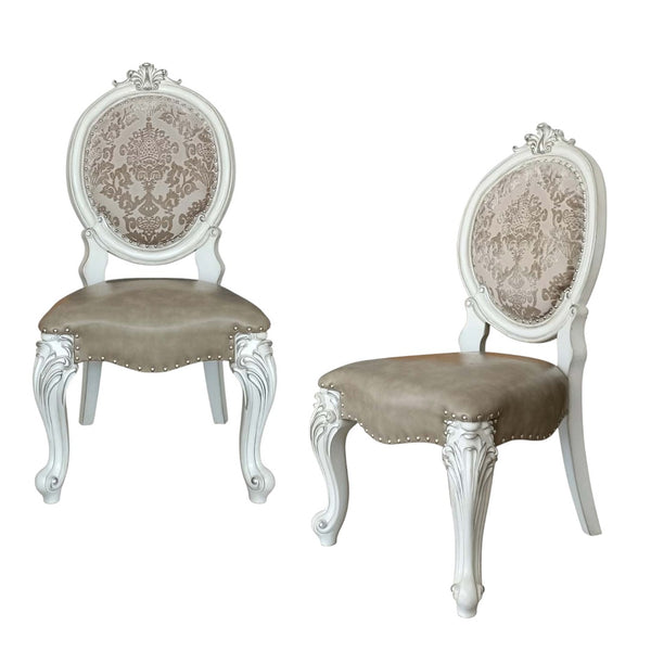 HomeRoots Set of Two Elegant King Louis-Style Gray Faux Leather Dining Chairs with Solid Wood Frame 573421