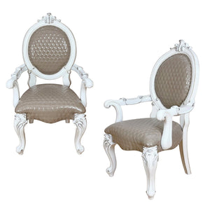 HomeRoots Set of Two King Louis-Style Gray Faux Leather Arm Chairs with Elegant Nailhead Trim for Dining & More 573422