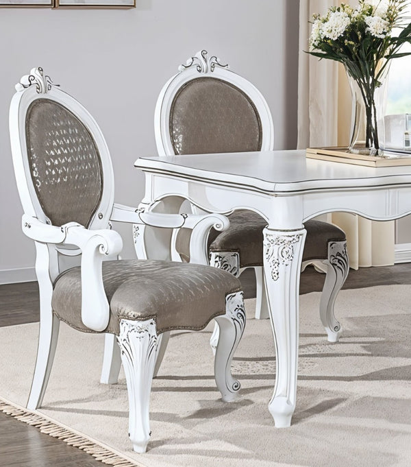 HomeRoots Set of Two King Louis-Style Gray Faux Leather Arm Chairs with Elegant Nailhead Trim for Dining & More 573422