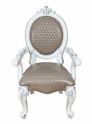 HomeRoots Set of Two King Louis-Style Gray Faux Leather Arm Chairs with Elegant Nailhead Trim for Dining & More 573422