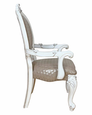 HomeRoots Set of Two King Louis-Style Gray Faux Leather Arm Chairs with Elegant Nailhead Trim for Dining & More 573422