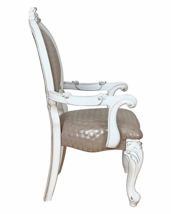 HomeRoots Set of Two King Louis-Style Gray Faux Leather Arm Chairs with Elegant Nailhead Trim for Dining & More 573422