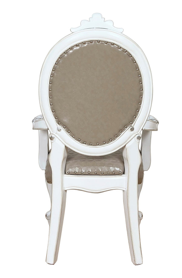 HomeRoots Set of Two King Louis-Style Gray Faux Leather Arm Chairs with Elegant Nailhead Trim for Dining & More 573422