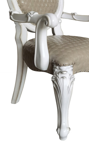 HomeRoots Set of Two King Louis-Style Gray Faux Leather Arm Chairs with Elegant Nailhead Trim for Dining & More 573422