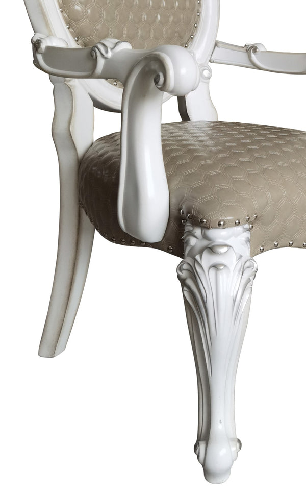 HomeRoots Set of Two King Louis-Style Gray Faux Leather Arm Chairs with Elegant Nailhead Trim for Dining & More 573422