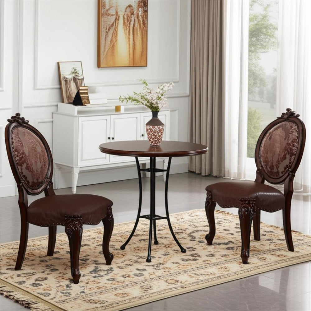 HomeRoots Set of Two Elegant Tufted Faux Leather King Louis Dining Chairs for Home and Event Spaces 573423