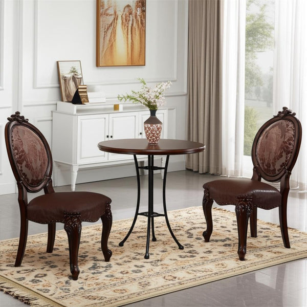 HomeRoots Set of Two Elegant Tufted Faux Leather King Louis Dining Chairs for Home and Event Spaces 573423
