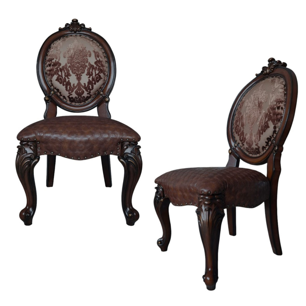 HomeRoots Set of Two Elegant Tufted Faux Leather King Louis Dining Chairs for Home and Event Spaces 573423