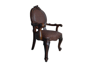 HomeRoots Set of Two Elegant King Louis Arm Chairs in Brown & Redwood Faux Leather for Stylish Seating 573424