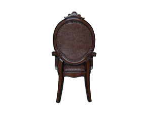 HomeRoots Set of Two Elegant King Louis Arm Chairs in Brown & Redwood Faux Leather for Stylish Seating 573424