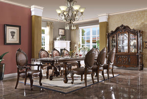 HomeRoots Set of Two Elegant King Louis Arm Chairs in Brown & Redwood Faux Leather for Stylish Seating 573424