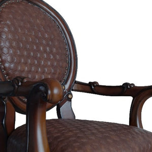 HomeRoots Set of Two Elegant King Louis Arm Chairs in Brown & Redwood Faux Leather for Stylish Seating 573424