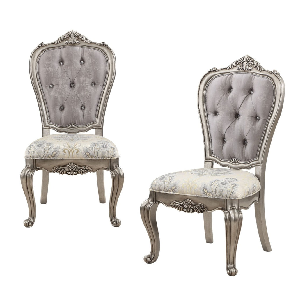 HomeRoots Set of Two Gray Velvet Dining Chairs with Platinum Legs - Stylish, Comfortable, and Versatile Seating 573431