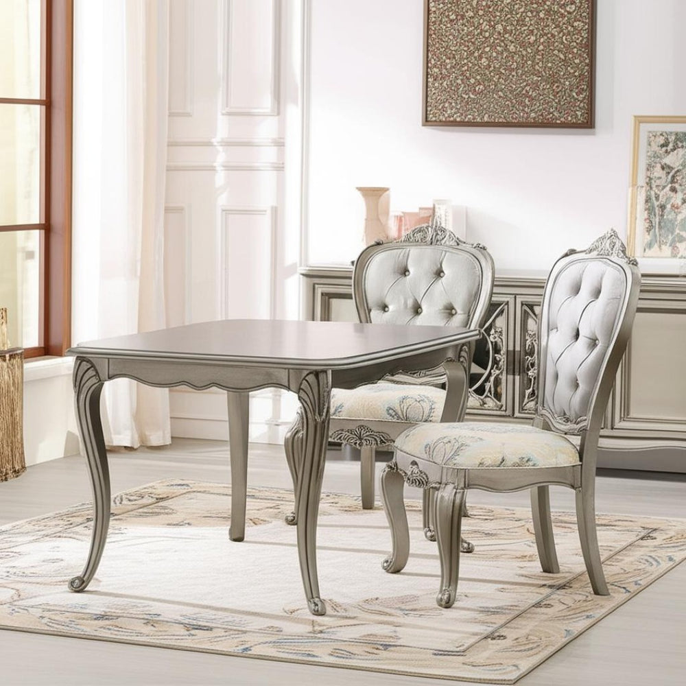 HomeRoots Set of Two Gray Velvet Dining Chairs with Platinum Legs - Stylish, Comfortable, and Versatile Seating 573431